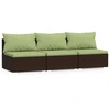 Image de vidaXL Canapé 3 places avec coussins Marron Poly rotin