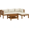 Image de vidaXL Ensemble de salon de jardin 5 pièces avec coussins Crème Bois massif Acacia