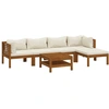 Image de vidaXL Ensemble de salon de jardin 6 pièces avec coussins Crème Bois massif Acacia