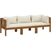 Image de vidaXL Canapé de jardin 3 places avec coussins Crème Bois massif Acacia