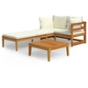 Image de vidaXL Ensemble de salon de jardin 3 pièces avec coussins blanc crème Bois massif Acacia