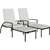 Image de vidaXL Bains de soleil 2 pcs. avec repose-pieds rotin PE noir
