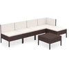 Image de vidaXL Ensemble de salon de jardin 6 pièces avec coussins Poly rotin brun