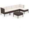 Image de vidaXL Ensemble de salon de jardin 6 pièces avec coussins Poly rotin brun