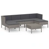 Image de vidaXL Ensemble de salon de jardin 7 pièces avec coussins Poly Rattan Gris