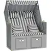 Image de vidaXL Chaise de plage avec coussins Poly rotin et bois massif Gris & Blanc