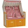 Image de vidaXL Chaise de plage avec coussins Poly rotin et bois massif Rouge & Blanc