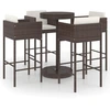 Image de vidaXL Ensemble bar de jardin 5 pièces avec coussins Poly rotin brun
