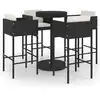 Image de vidaXL Ensemble bar de jardin 5 pièces avec coussins Poly rotin noir