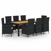 Image de vidaXL Salon de jardin 9 pièces avec coussins Poly rotin noir