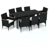 Image de vidaXL Salon de jardin 9 pièces avec coussins Poly rotin noir