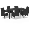 Image de vidaXL Ensemble de jardin 7 pièces avec coussins Poly rotin noir