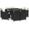 Image de vidaXL Salon de jardin 9 pièces avec coussins Poly rotin noir