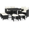 Image de vidaXL Salon de jardin 9 pièces avec coussins Poly rotin noir