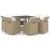 Image de vidaXL Salon de jardin 9 pièces avec coussins Poly rotin Beige