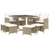 Image de vidaXL Salon de jardin 9 pièces avec coussins Poly rotin Beige