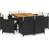 Image de vidaXL Salon de jardin 9 pièces avec coussins Poly rotin noir