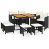 Image de vidaXL Salon de jardin 9 pièces avec coussins Poly rotin noir