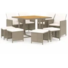 Image de vidaXL Salon de jardin 9 pièces avec coussins Poly rotin Beige