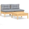 Image de vidaXL Ensemble de salon de jardin 3 pièces avec coussins gris en pin