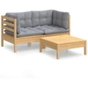 Image de vidaXL Ensemble de salon de jardin 3 pièces avec coussins gris en pin