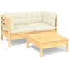 Image de vidaXL Ensemble de salon de jardin 3 pièces avec coussins Crème Pin