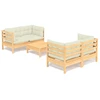Image de vidaXL Ensemble de salon de jardin 5 pièces avec coussins Crème Pin