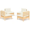 Image de vidaXL Ensemble de salon de jardin 4 pièces avec coussins Crème Pin