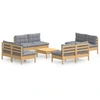 Image de vidaXL Ensemble de salon de jardin 9 pièces avec coussins gris en pin