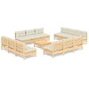 Image de Ensemble de salon de jardin 13 pièces vidaXL, avec coussins crème, en bois de pin