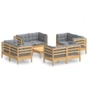 Image de vidaXL Ensemble de salon de jardin 9 pièces avec coussins gris en pin