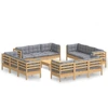 Image de vidaXL Ensemble de salon de jardin de 13 pièces avec coussins gris en pin