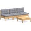 Image de vidaXL Ensemble de salon de jardin 4 pièces avec coussins gris en pin