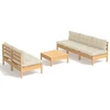 Image de vidaXL Ensemble salon de jardin 6 pièces avec coussins Crème Pin