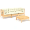 Image de vidaXL Ensemble de salon de jardin 4 pièces avec coussins Crème Pin