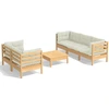 Image de vidaXL Ensemble salon de jardin 6 pièces avec coussins Crème Pin