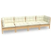 Image de ensemble de salon de jardin 4 pièces avec coussins Crème Pin massif