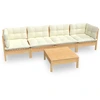 Image de ensemble de salon de jardin 5 pièces avec coussins Crème Pin massif