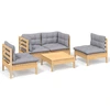 Image de Ensemble de salon de jardin 5 pièces vidaXL avec coussins gris, en bois de pin massif