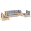 Image de Ensemble de salon de jardin 5 pièces vidaXL avec coussins gris, en bois de pin massif