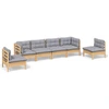 Image de vidaXL Ensemble salon de jardin 6 pièces avec coussins gris pin massif