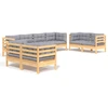 Image de vidaXL Ensemble salon de jardin 8 pièces avec coussins gris pin massif