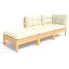 Image de vidaXL Ensemble de salon de jardin 3 pièces avec coussins Crème Pin massif