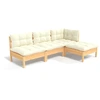 Image de vidaXL Ensemble de salon de jardin 4 pièces avec coussins Crème Pin