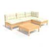 Image de vidaXL Ensemble de salon de jardin 5 pièces avec coussins Crème Pin