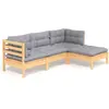 Image de vidaXL Ensemble de salon de jardin 4 pièces avec coussins gris en pin