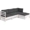 Image de vidaXL Ensemble salon de jardin 4 pièces avec coussins blanc pin