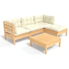 Image de vidaXL Ensemble de salon de jardin 5 pièces avec coussins Crème Pin