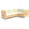 Image de vidaXL Ensemble de salon de jardin 4 pièces avec coussins Crème Pin
