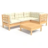 Image de vidaXL Ensemble de salon de jardin 5 pièces avec coussins Crème Pin